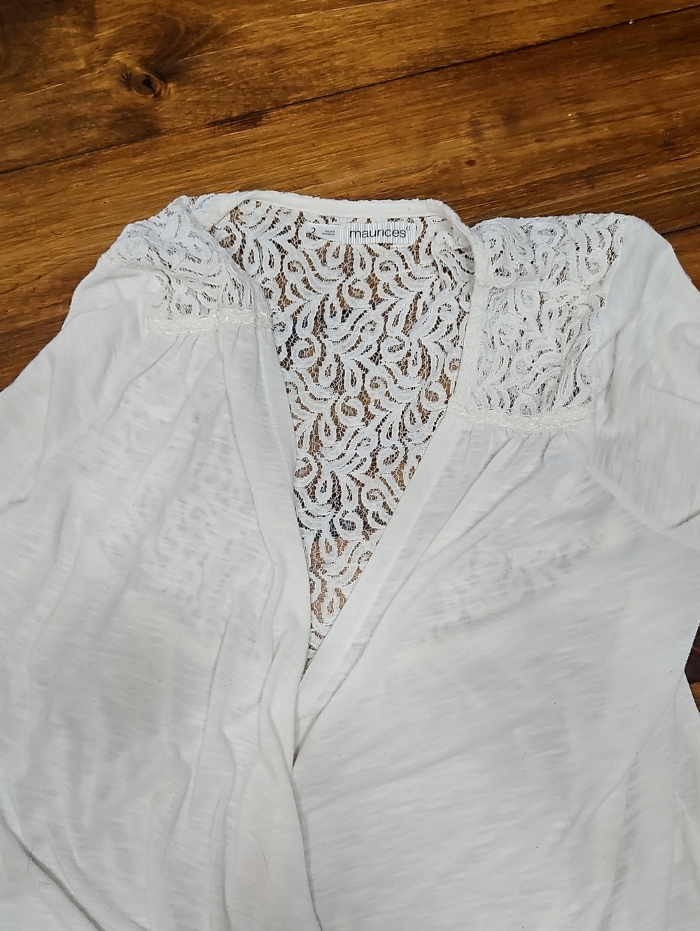Maurices Cream Lace Overlay V-Neck Top